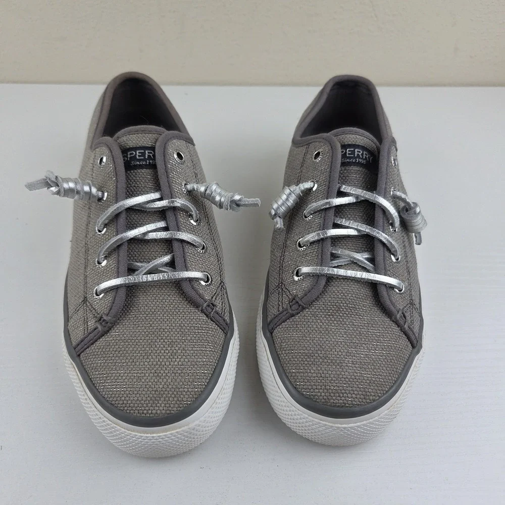 Sperry Top-Sider Seacoast Gray Silver‎ Metallic Canvas Women's Sneaker Size 7 M